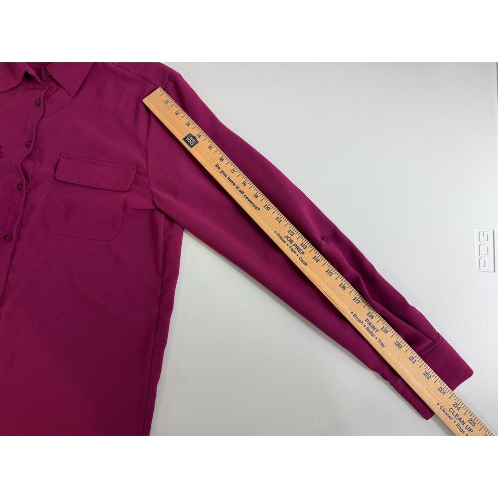 Madison Women's Long Sleeve Button Up Blouse Top Raspberry Polyester Size S - Picture 8 of 9